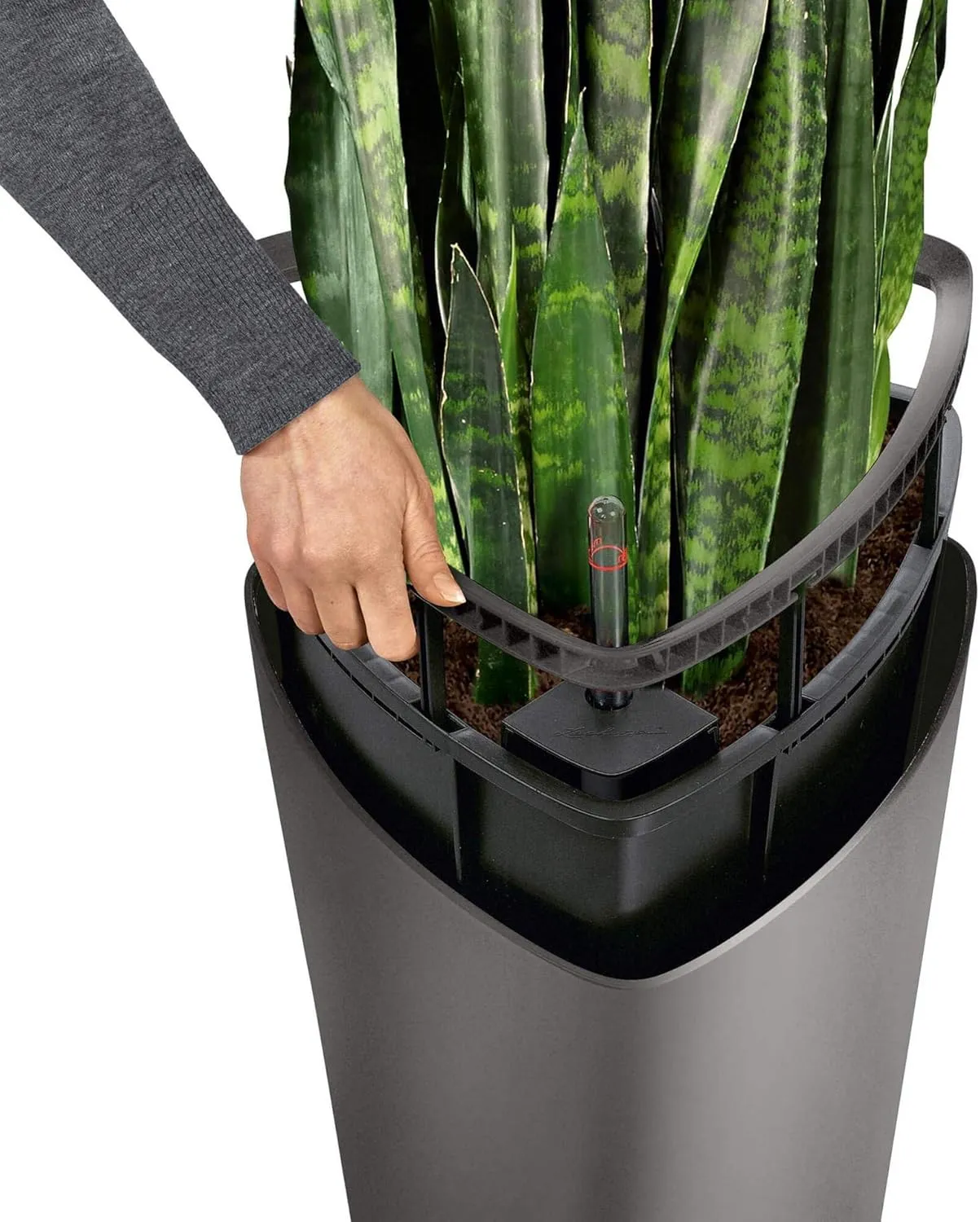 Lechuza Delta 40 Self Watering Planter Large Garden Flower Plant Pot Indoor/Outdoor Floor with Planter Drainage Hole and Plant Substrate Poly Resin D40 H75 cm White High-Gloss