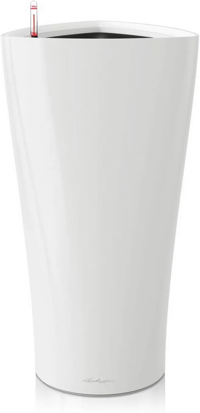 Lechuza Delta 40 Self Watering Planter Large Garden Flower Plant Pot Indoor/Outdoor Floor with Planter Drainage Hole and Plant Substrate Poly Resin D40 H75 cm White High-Gloss