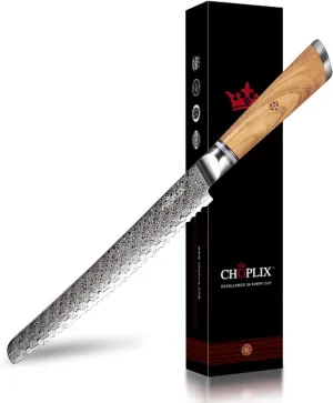 Legacy Forge 8-Inch Bread Knife – 67-Layer Damascus Steel Blade, VG-10 Core, Ultra-Sharp Serrated Edge for Precision Cutting & Olive Wood Handle, Ergonomic Grip for Comfort, Durable Kitchen Knife