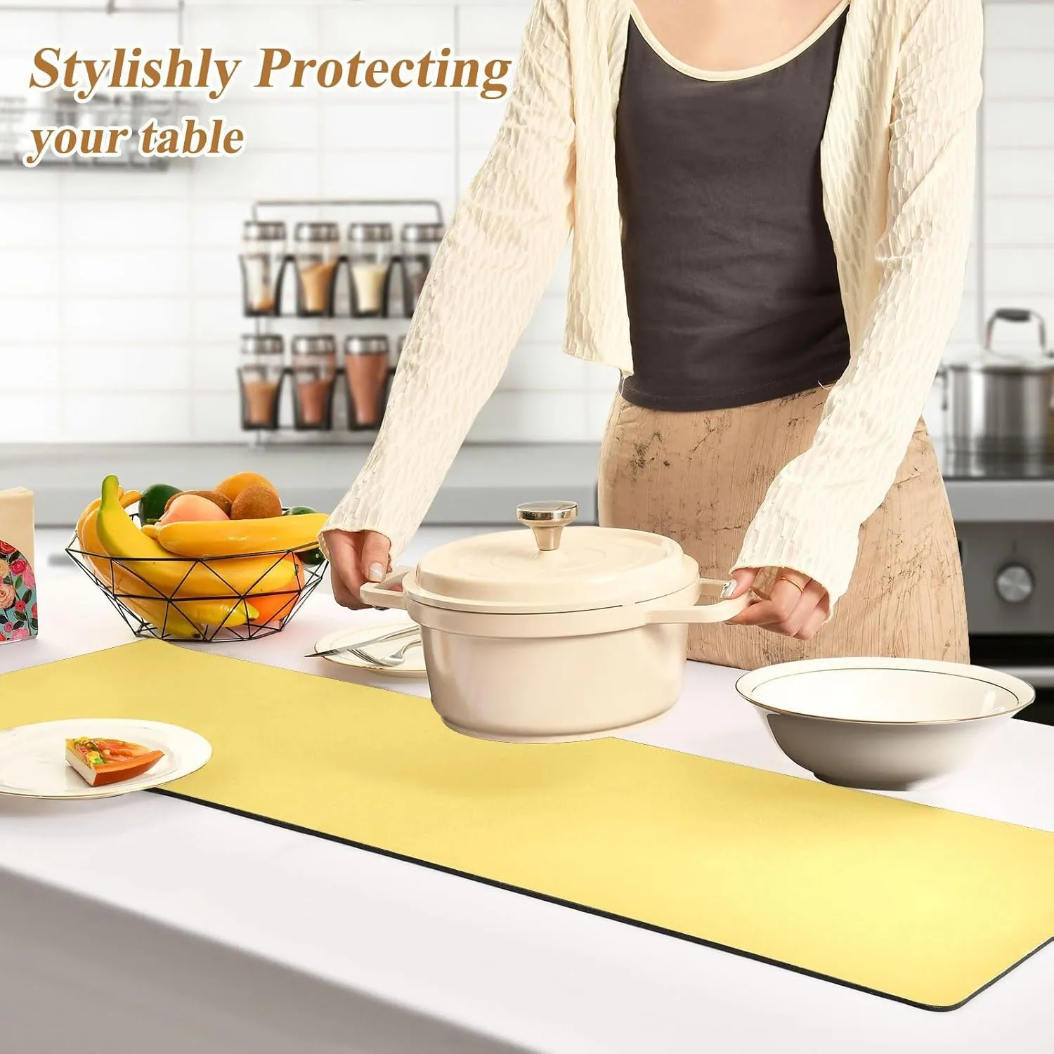 Lemon Yellow Trivet Table Runner for Kitchen Countertops Hot Pots Pans Heat Resistance Pot Holders Anti-Slip Hot Pad Mats 11.8 * 39.4 Inches