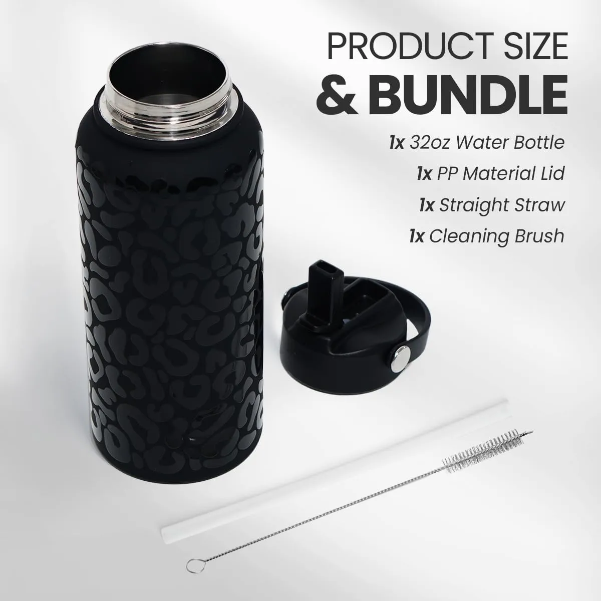 Leopard Water Bottle 32oz Stainless Steel Double Wall Vacuum Insulated with Lid, Leopard Print Water Bottles for Gym Sports Travel Outdoor, Gifts for Women Girls Ladies Birthday Christmas
