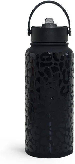 Leopard Water Bottle 32oz Stainless Steel Double Wall Vacuum Insulated with Lid, Leopard Print Water Bottles for Gym Sports Travel Outdoor, Gifts for Women Girls Ladies Birthday Christmas