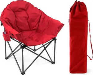 LET'S CAMP Heavy-Duty Oversize Camping Chair Round Moon Saucer Chair Padded with Cup Holder and Carry Bag Folding Chair