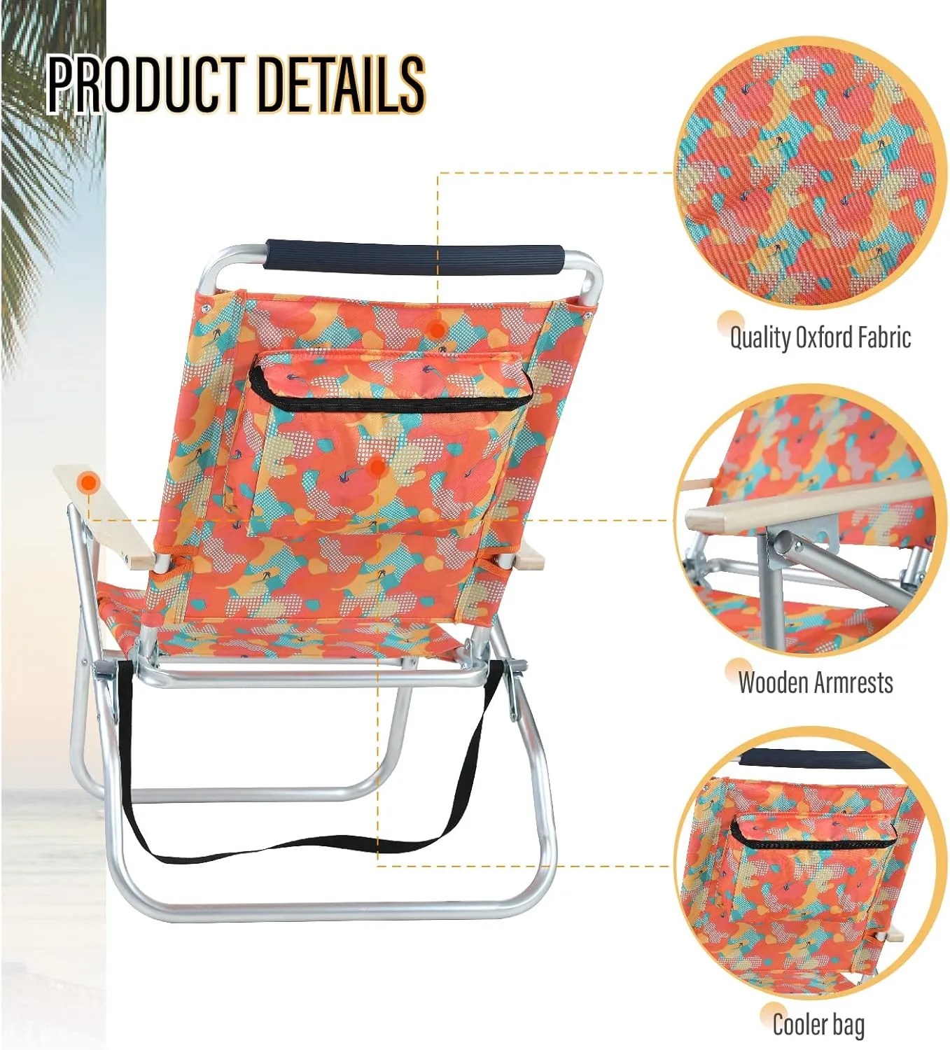 LET'S CAMP High Back Lawn Beach Chair with Insulated Cooler Bag Shoulder Strap, 3-Position Adjustable Folding Chairs for Outdoor Camping Garden Concert Festival Sand Picnic BBQ, Set of 2, Camo