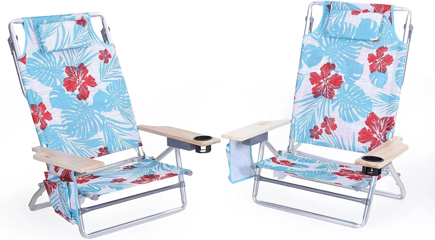 LET'S CAMP Portable Beach Chairs Lightweight Folding 5 Position Lay Flat Camping Chairs with Towel Bar, Set of 2, Flower