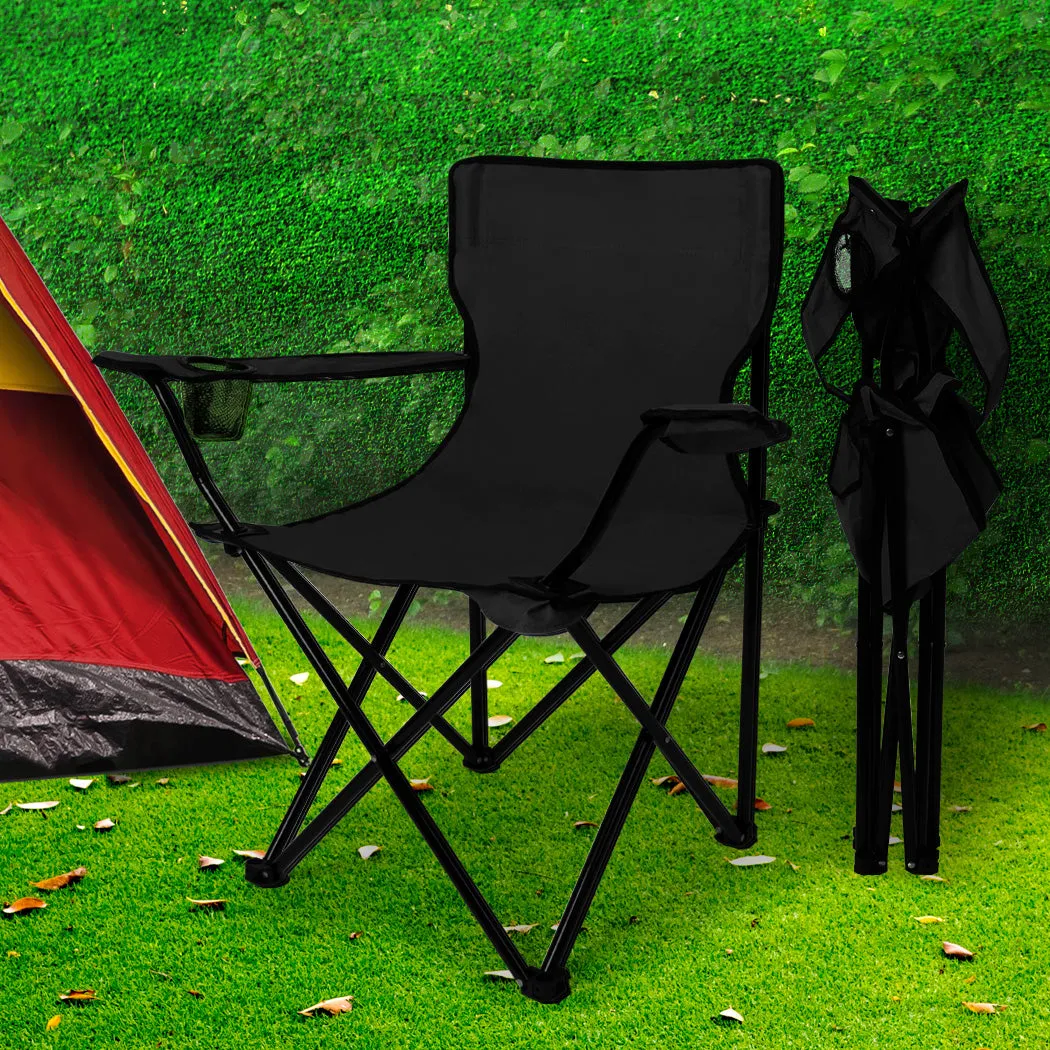 Levede Camping Chairs Folding Arm Foldable Black-QLD_Metro