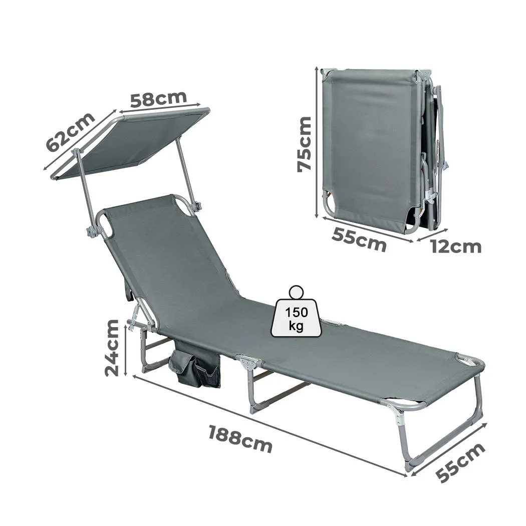 Levede Foldable Lounge Chairs with Canopy Grey-WA_Rural