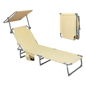 Levede Foldable Lounge Chairs with Canopy Khaki-NT_Metro