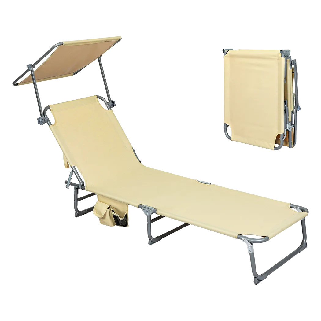 Levede Foldable Lounge Chairs with Canopy Khaki-NT_Metro