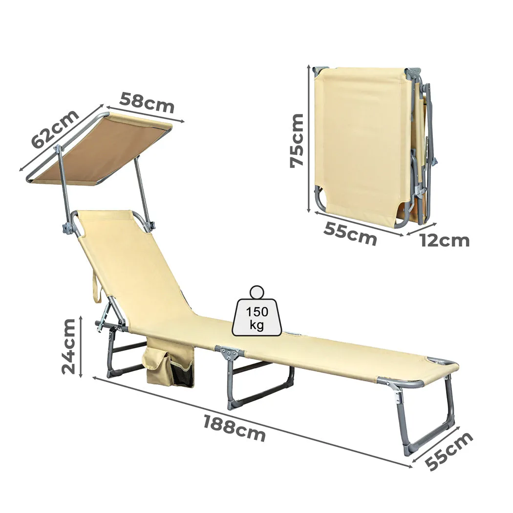 Levede Foldable Lounge Chairs with Canopy Khaki-NT_Metro