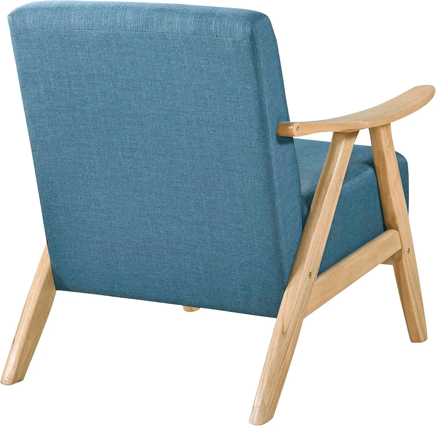 Lexicon Mid Century Modern Accent Chair with Solid Wood Frame in Natural Finish, Textured Fabric Living Room Lounge Arm Chair, Thick and Comfy Innerspring Seat Cushion, Linen-Look Fabric, Blue
