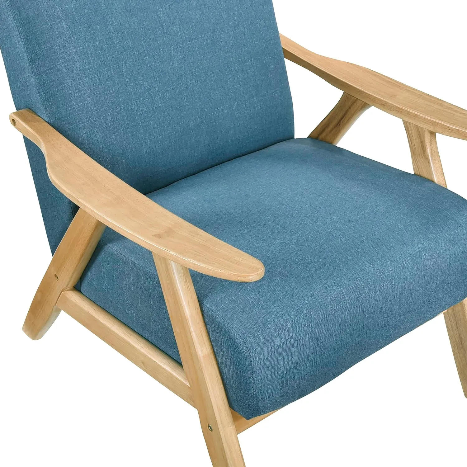 Lexicon Mid Century Modern Accent Chair with Solid Wood Frame in Natural Finish, Textured Fabric Living Room Lounge Arm Chair, Thick and Comfy Innerspring Seat Cushion, Linen-Look Fabric, Blue