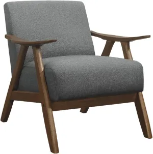 Lexicon Mid Century Modern Accent Chair with Solid Wood Frame in Walnut Finish, Upholstered Living Room Lounge Arm Chair, Thick and Comfy Innerspring Seat Cushion, Linen-Look Fabric, Gray
