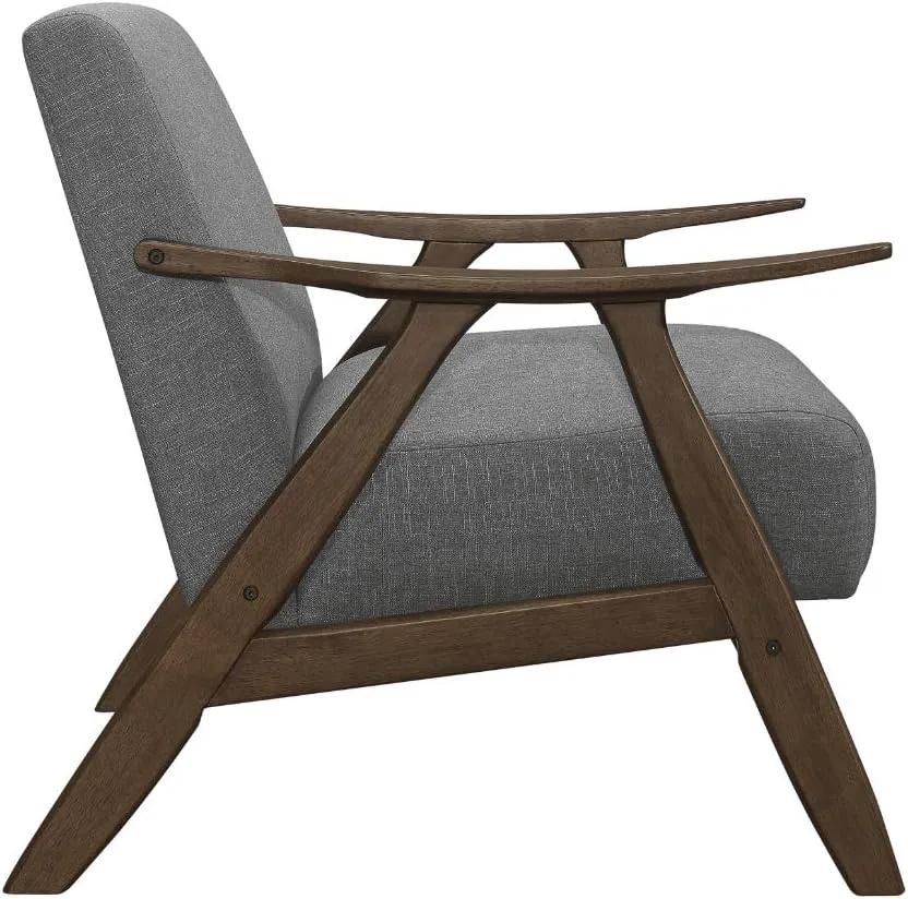 Lexicon Mid Century Modern Accent Chair with Solid Wood Frame in Walnut Finish, Upholstered Living Room Lounge Arm Chair, Thick and Comfy Innerspring Seat Cushion, Linen-Look Fabric, Gray