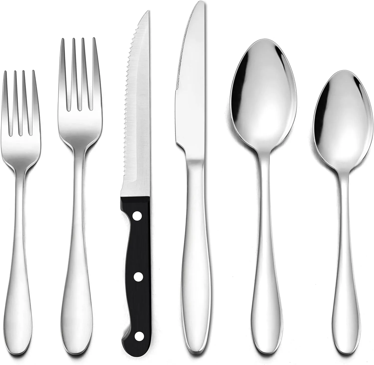 LIANYU 72-Piece Silverware Set with Steak Knives, Stainless Steel Flatware Cutlery Set for 12, Fork Spoon Knife Eating Utensils Tableware, Dishwasher Safe