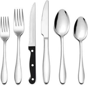 LIANYU 72-Piece Silverware Set with Steak Knives, Stainless Steel Flatware Cutlery Set for 12, Fork Spoon Knife Eating Utensils Tableware, Dishwasher Safe