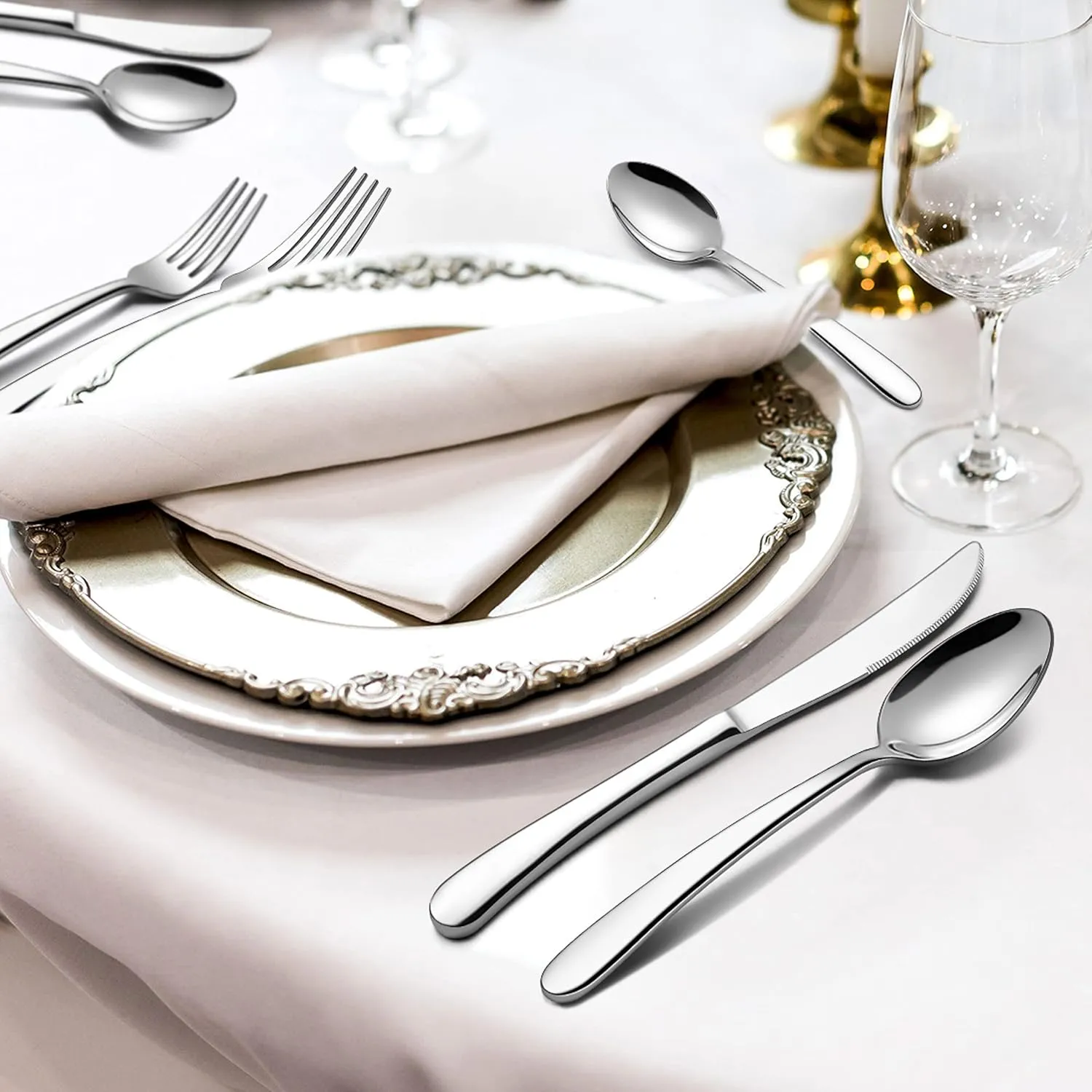 LIANYU 77-Piece Heavy Duty Silverware Set for 12, Plus Serving Utensils and Steak Knives, Stainless Steel Cutlery Flatware Set, Heavy Weight Eating Utensils for Home Wedding, Dishwasher Safe