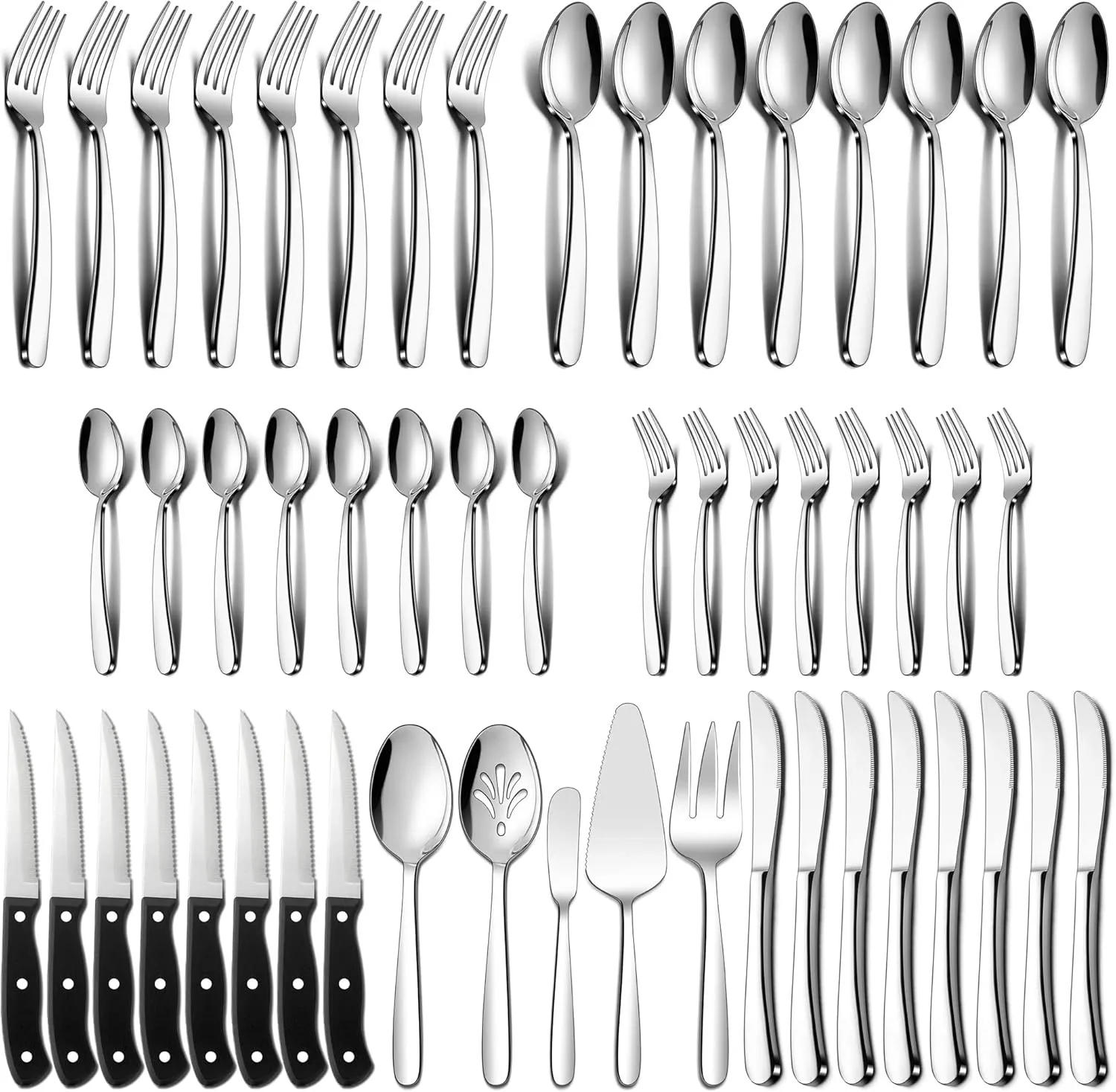 LIANYU 77-Piece Heavy Duty Silverware Set for 12, Plus Serving Utensils and Steak Knives, Stainless Steel Cutlery Flatware Set, Heavy Weight Eating Utensils for Home Wedding, Dishwasher Safe