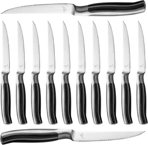 Libbey Primal Stainless Steel Serrated Steak Knife, Black Handle, Set of 12