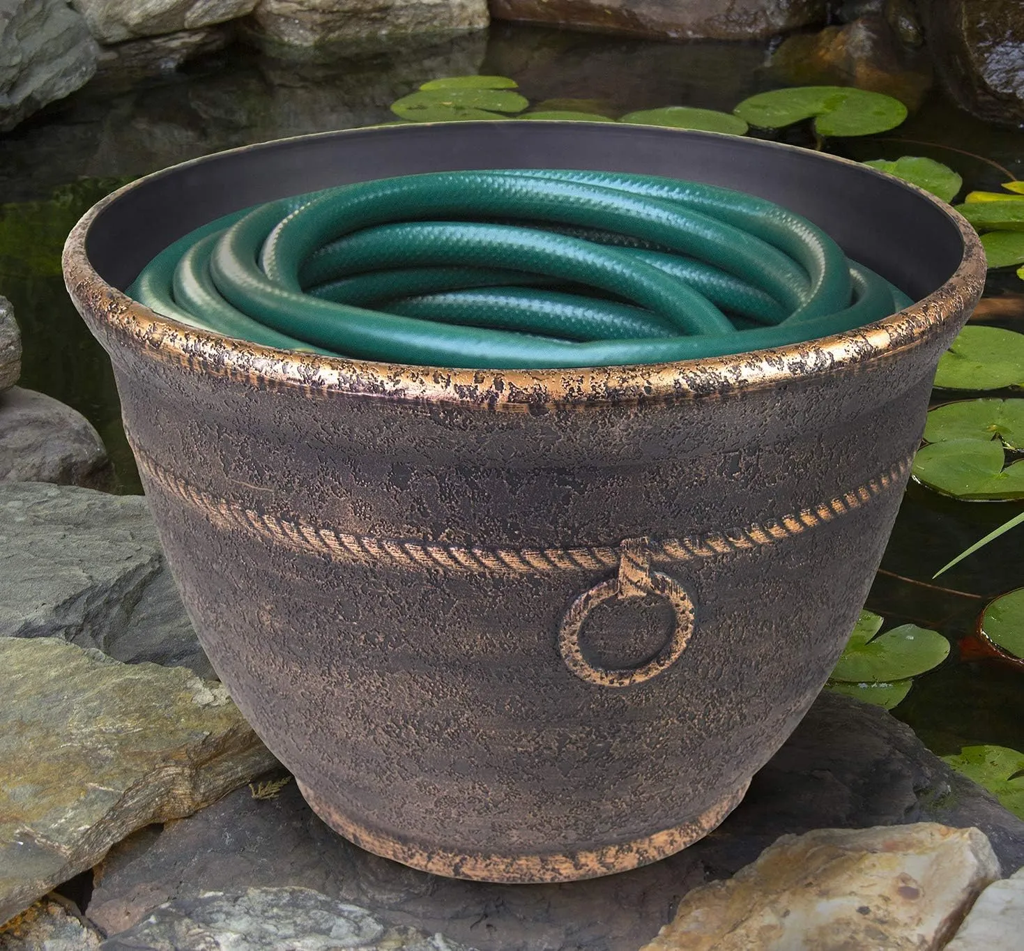 Liberty Garden 1925 High Density Resin Banded Hose Pot, Antique Bronze