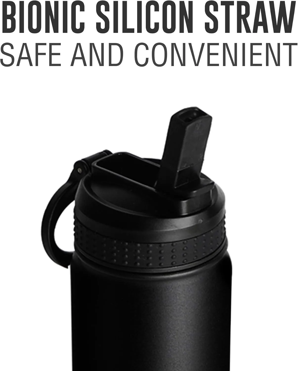 Life's Easy Stainless Steel Insulated Water Bottle - Sports Water Bottle w/Loop Handle Bionic Silicone Straw Lid - Vacuum Flask for Hot and Cold Drinks Great for School, Travel & More (Black, 18 oz)
