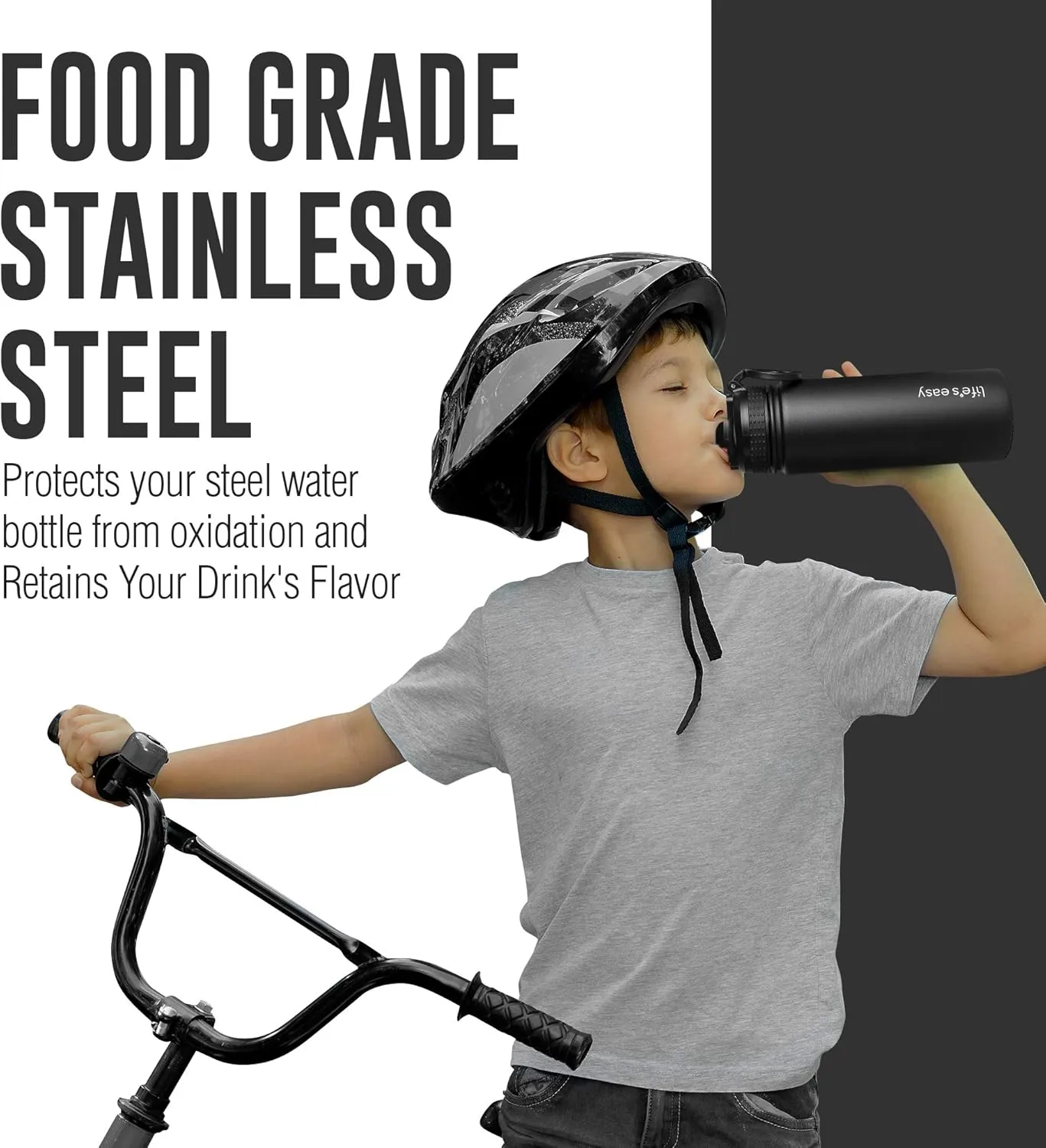 Life's Easy Stainless Steel Insulated Water Bottle - Sports Water Bottle w/Loop Handle Bionic Silicone Straw Lid - Vacuum Flask for Hot and Cold Drinks Great for School, Travel & More (Black, 18 oz)
