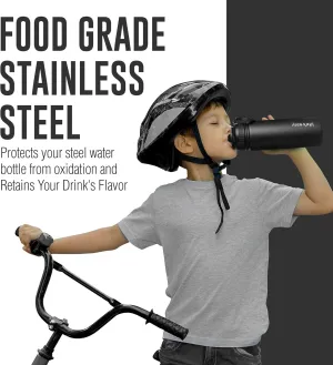 Life's Easy Stainless Steel Insulated Water Bottle - Sports Water Bottle w/Loop Handle Bionic Silicone Straw Lid - Vacuum Flask for Hot and Cold Drinks Great for School, Travel & More (Black, 18 oz)