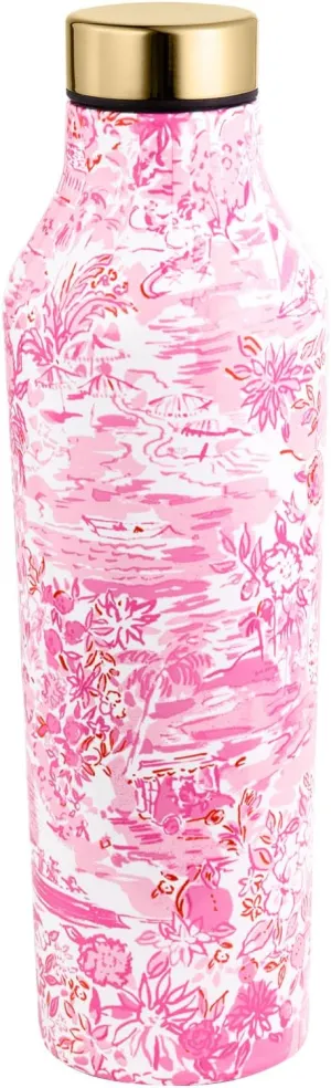 Lilly Pulitzer Stainless Steel Water Bottle, 18 Oz Metal Water Bottle, Pink Double Wall Insulated Tumbler with Lid, Seaside Scene