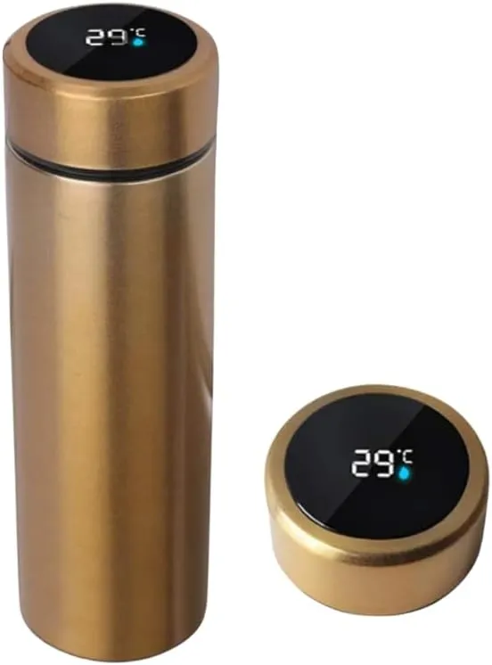 LIQUID WATER BOTTLE, 40oz Stainless Steel Water Bottle with Time Display and Leak-Proof Flip Top, Motivational Quote for Fitness, Gym, Work, Travel (Gold), large