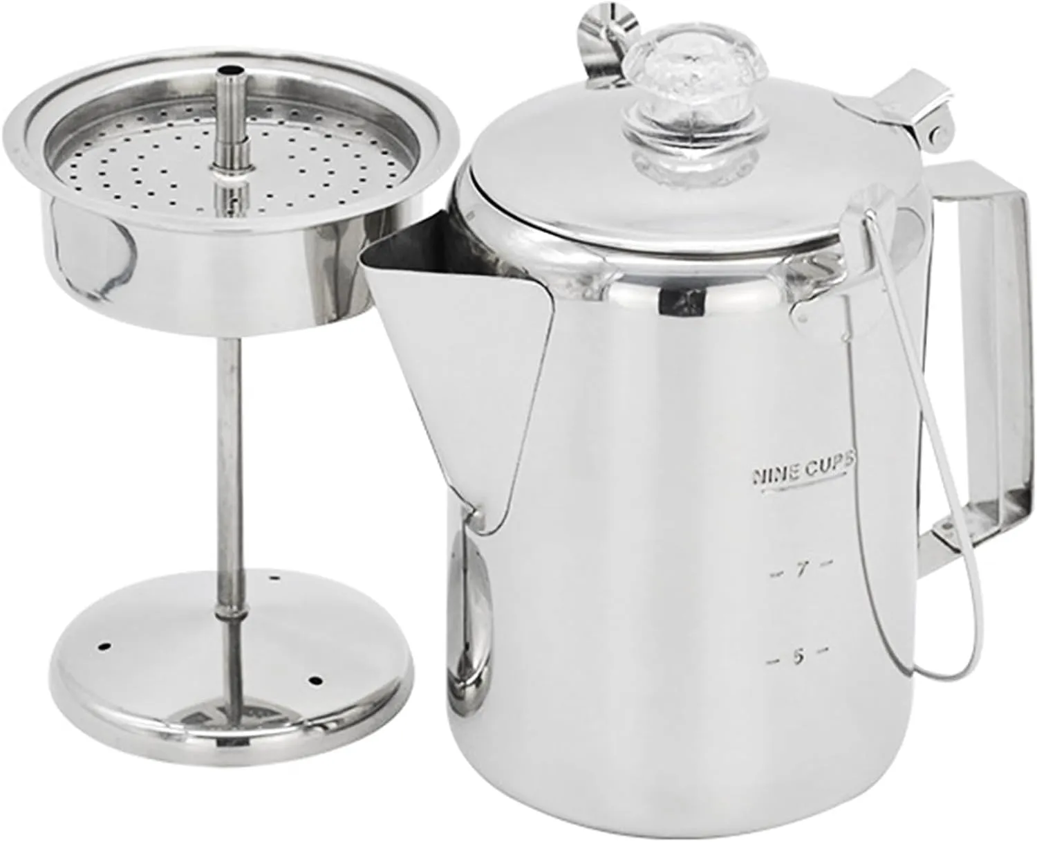 Lixada 1.2l Outdoor 9 Cup Stainless Steel Percolator Coffee Pot Coffee Maker for Camping Home Kitchen