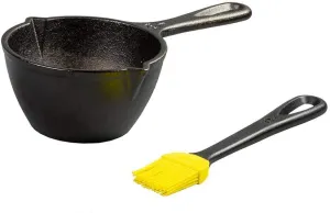 Lodge 15.2 Ounce Cast Iron Melting Pot   Silicone Basting Brush - Unparalleled Heat Retention - Heat Resistant Basting Brush up to 450° - Black and Yellow