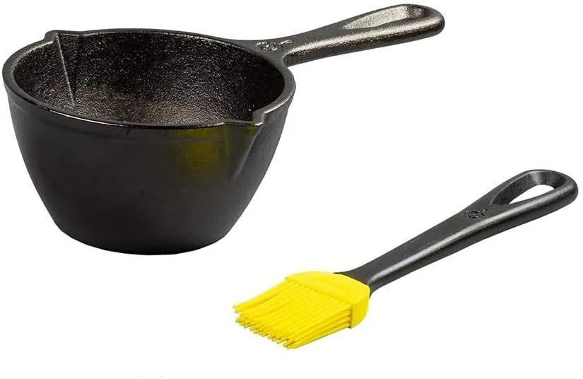 Lodge 15.2 Ounce Cast Iron Melting Pot   Silicone Basting Brush - Unparalleled Heat Retention - Heat Resistant Basting Brush up to 450° - Black and Yellow