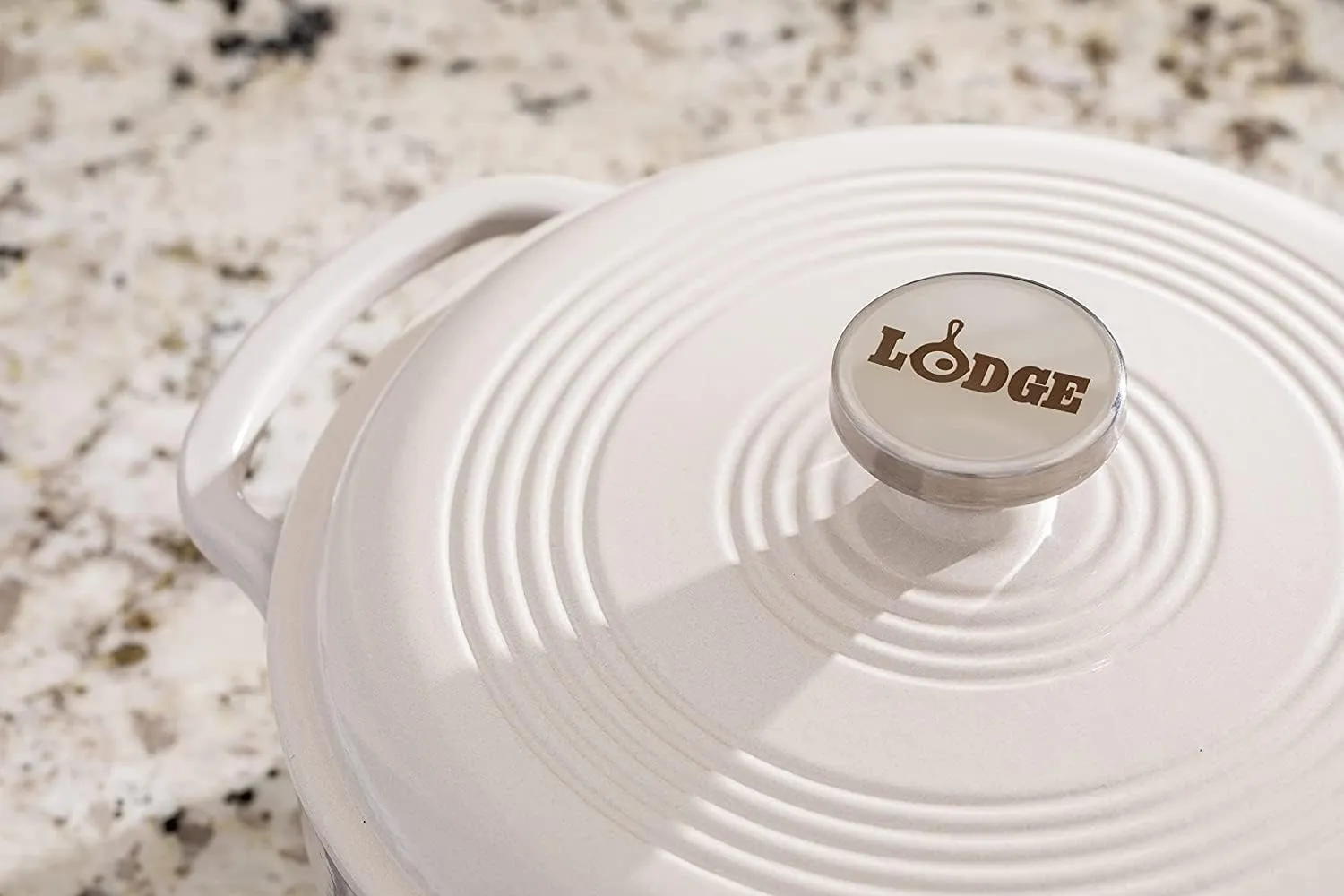 Lodge 3 Quart Enameled Cast Iron Dutch Oven with Lid – Dual Handles – Oven Safe up to 500° F or on Stovetop - Use to Marinate, Cook, Bake, Refrigerate and Serve – Oyster White