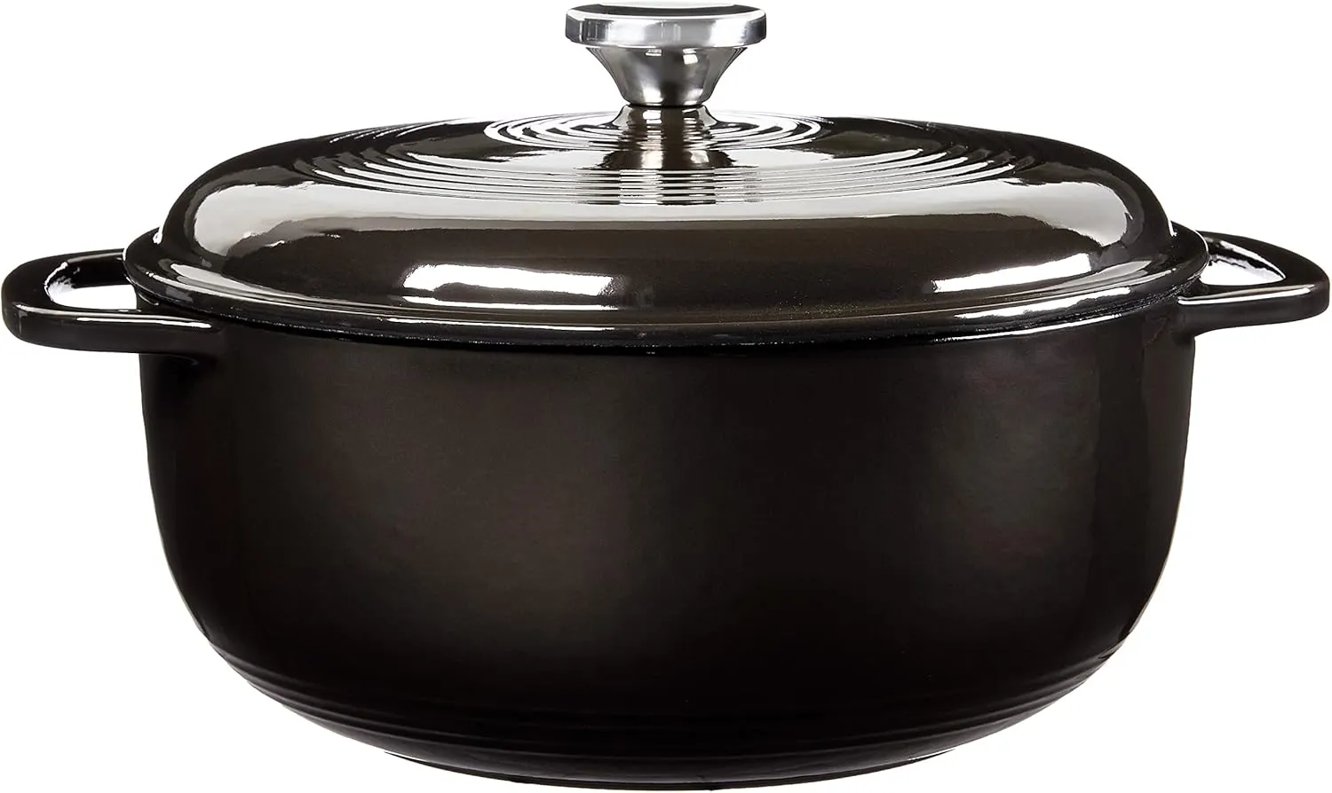 Lodge 6 Quart Enameled Cast Iron Dutch Oven with Lid – Dual Handles – Oven Safe up to 500° F or on Stovetop - Use to Marinate, Cook, Bake, Refrigerate and Serve – Midnight Chrome
