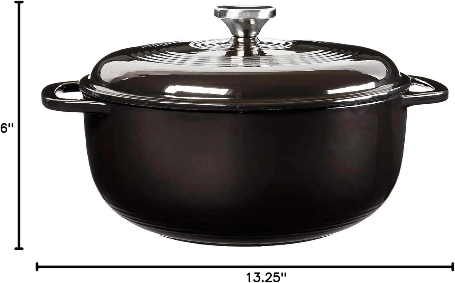 Lodge 6 Quart Enameled Cast Iron Dutch Oven with Lid – Dual Handles – Oven Safe up to 500° F or on Stovetop - Use to Marinate, Cook, Bake, Refrigerate and Serve – Midnight Chrome