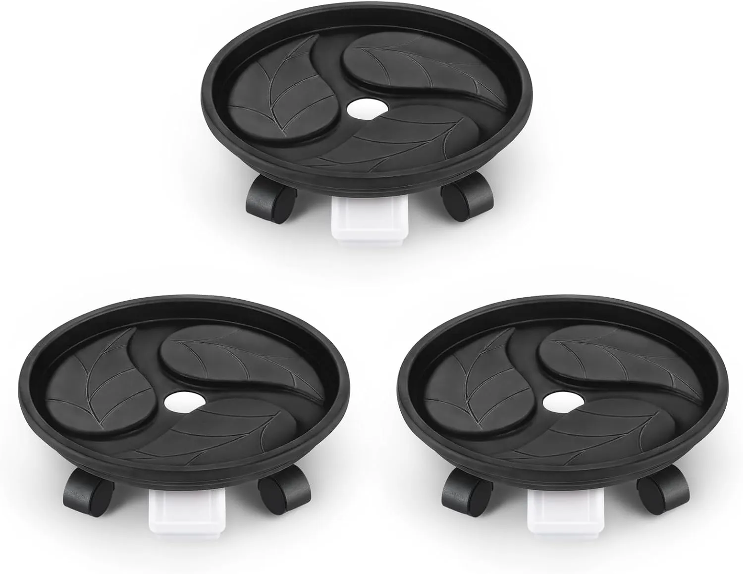 Looca Plant Caddy with Wheels and Drainage Tray, 13”Rolling Plant Stand Flower Pot Mover, Planter Caddies Round Plant Dolly for Heavy Duty Planter, 3 Pack, Bearing 120 lbs (Black)