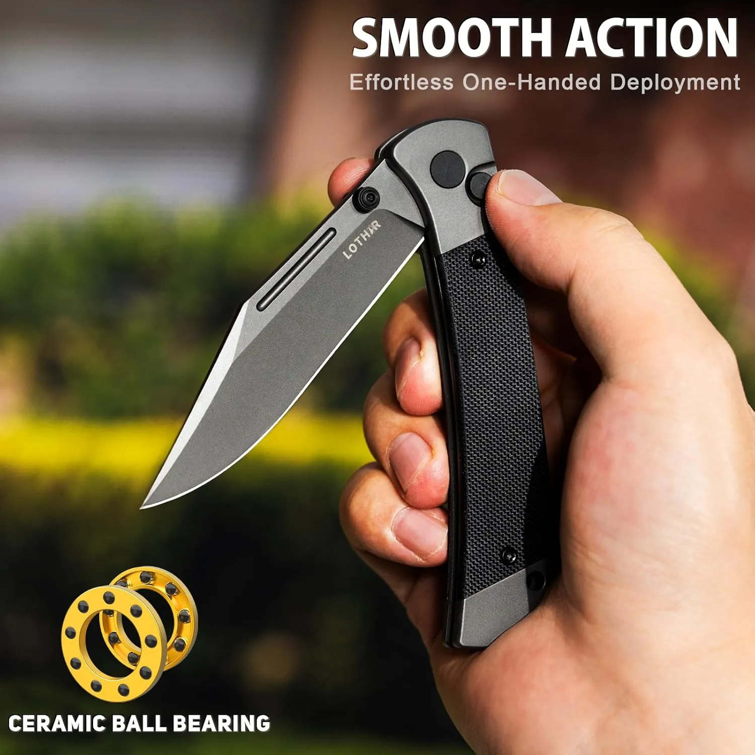 LOTHAR Falcon EDC Pocket Foding Knife, 3.43" 14C28N Blade, Button Lock, Pocket Clip, G10 Handle, Compact & Sturdy Hunting Knife for Camping Hunting, Gift for Men Women(Gray)