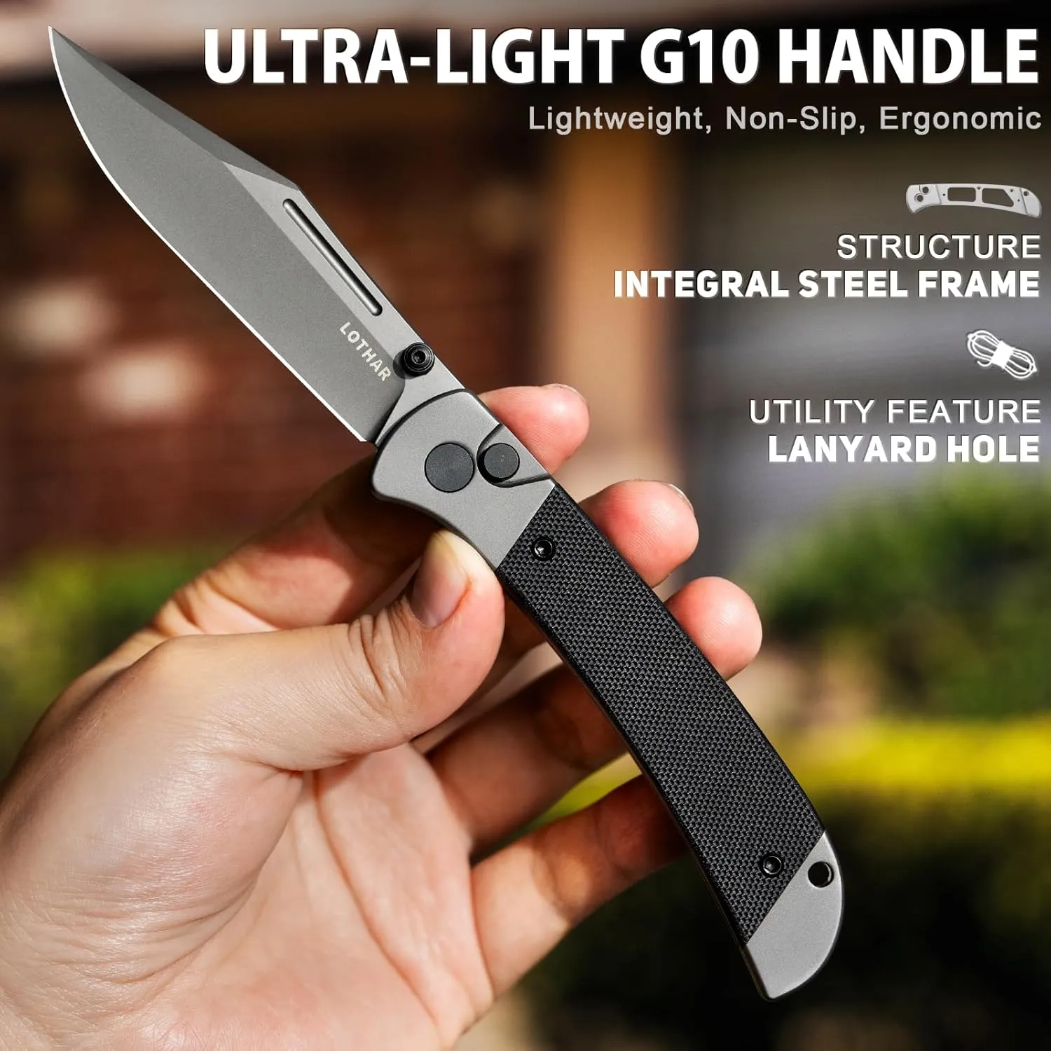 LOTHAR Falcon EDC Pocket Foding Knife, 3.43" 14C28N Blade, Button Lock, Pocket Clip, G10 Handle, Compact & Sturdy Hunting Knife for Camping Hunting, Gift for Men Women(Gray)