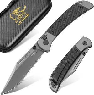 LOTHAR Falcon EDC Pocket Foding Knife, 3.43" 14C28N Blade, Button Lock, Pocket Clip, G10 Handle, Compact & Sturdy Hunting Knife for Camping Hunting, Gift for Men Women(Gray)