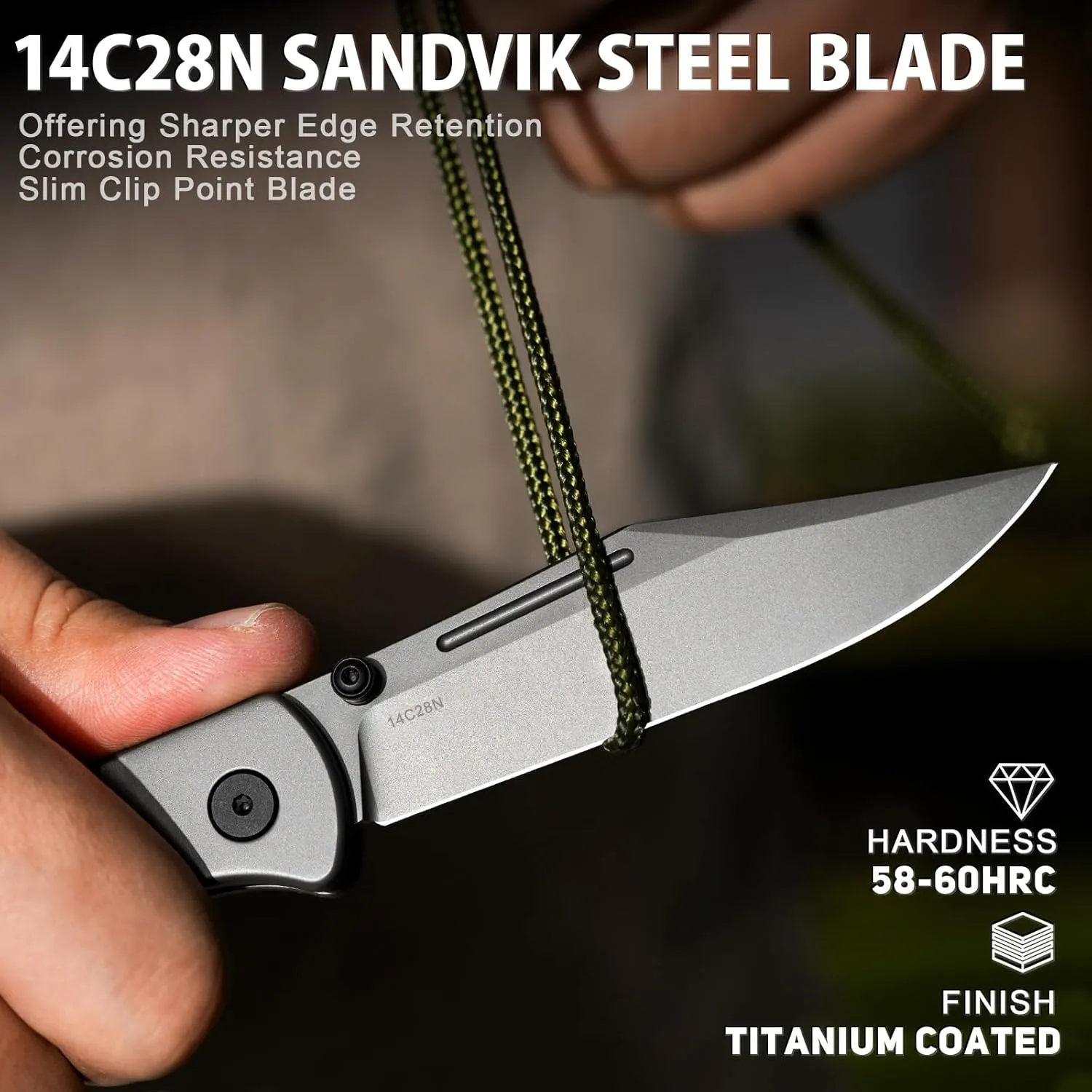 LOTHAR Falcon EDC Pocket Foding Knife, 3.43" 14C28N Blade, Button Lock, Pocket Clip, G10 Handle, Compact & Sturdy Hunting Knife for Camping Hunting, Gift for Men Women(Gray)