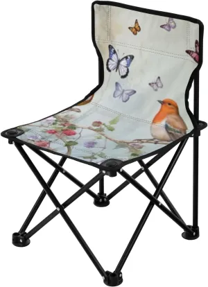 Lovely Birdie Portable Outdoor Folding Chair Anti-Slip Padded Oxford Cloth Stool Camping Chair Small for Beach Hiking Fishing Gardening Quad Camp Chair