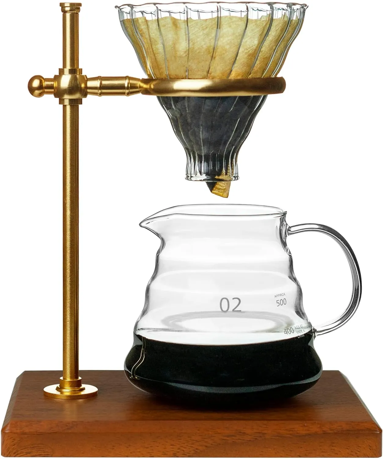 L'ÉPICÉA Pour Over Coffee Maker Set, Pour Over Coffee Maker with Stand, Adjustable Stainless Steel Stand, Wooden Base, Paper Filters, Cone Glass Coffee Carafe, Pour Over Coffee Dripper