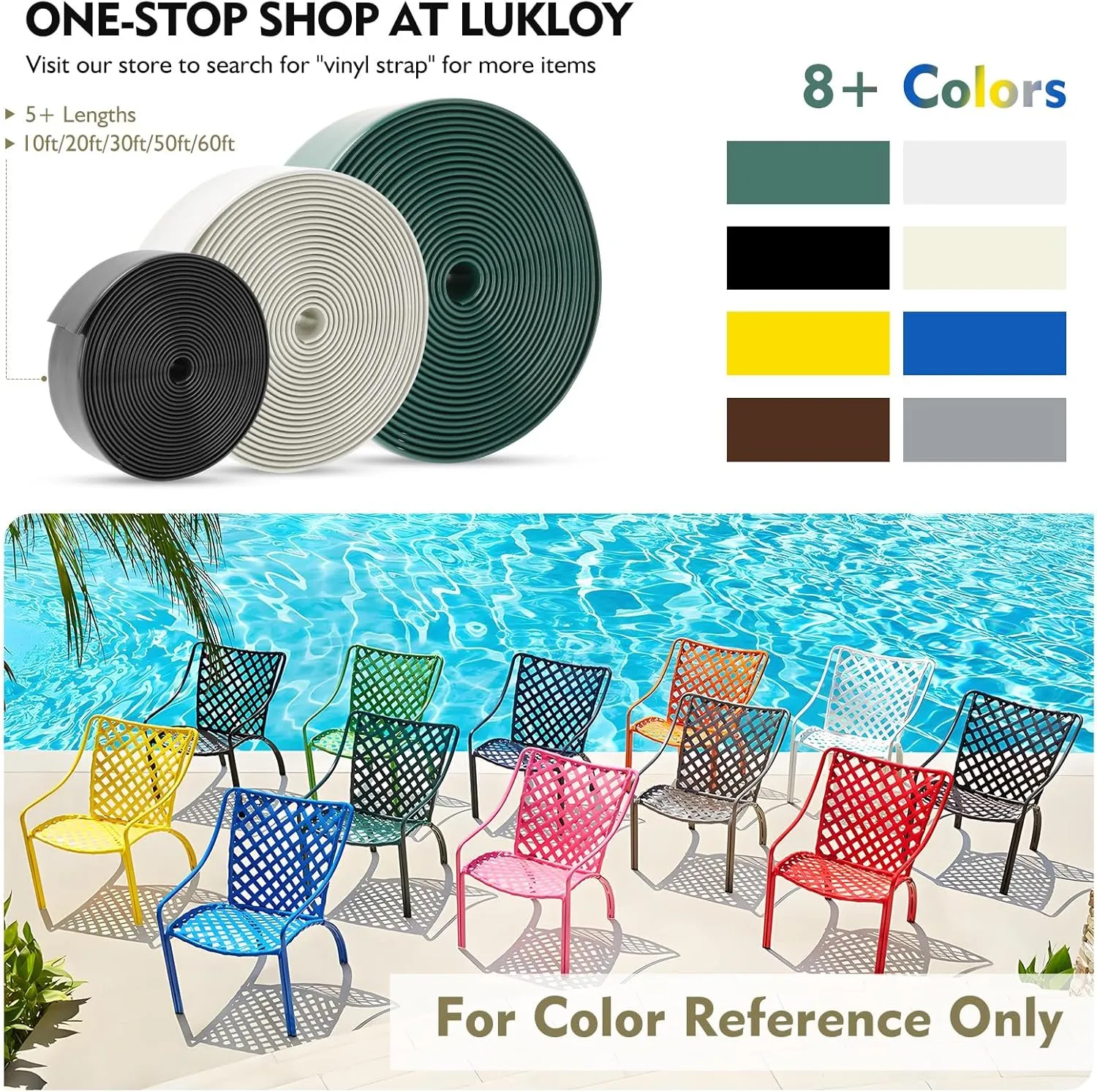 LukLoy 2" Wide 20ft Long Vinyl Straps for Patio Chairs Repair DIY   20 Rivets, Replacement Straps for Lawn Chairs Patio Garden Balcony Outdoor Lounge Dining Furniture Repair, Driftwood