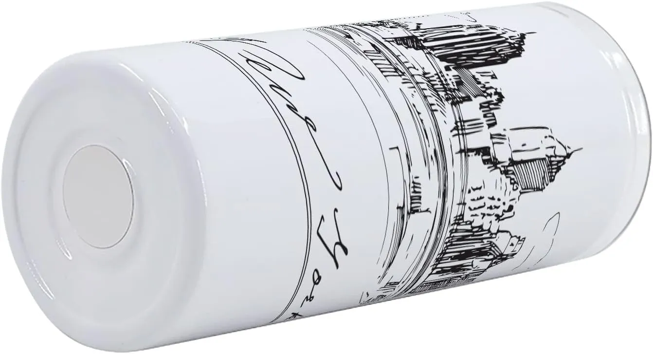 Lunarable NYC 12 Oz Skinny Tumbler, New York City Contemporary Business Metropolis Corporate Town Monochromic Sketch, Vacuum Insulated Travel Canteen Cup Leakproof for Travel Picnic, Black and White