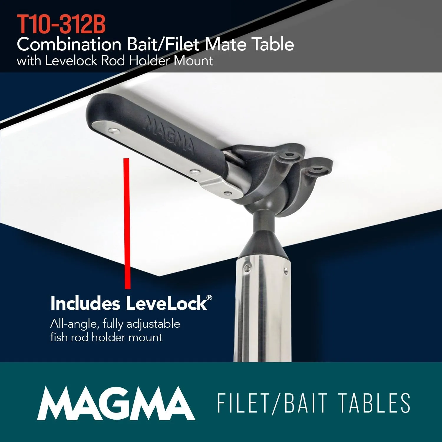 Magma's 21" Inch Fishing Fillet Table - Bait/Fillet Mate with LeveLock Mount, Rod Holder - HDPE, UV-Stabilized - Knife Holster, Plier Storage - USA Made, Corrosion Resistant - Boat Dock Accessories