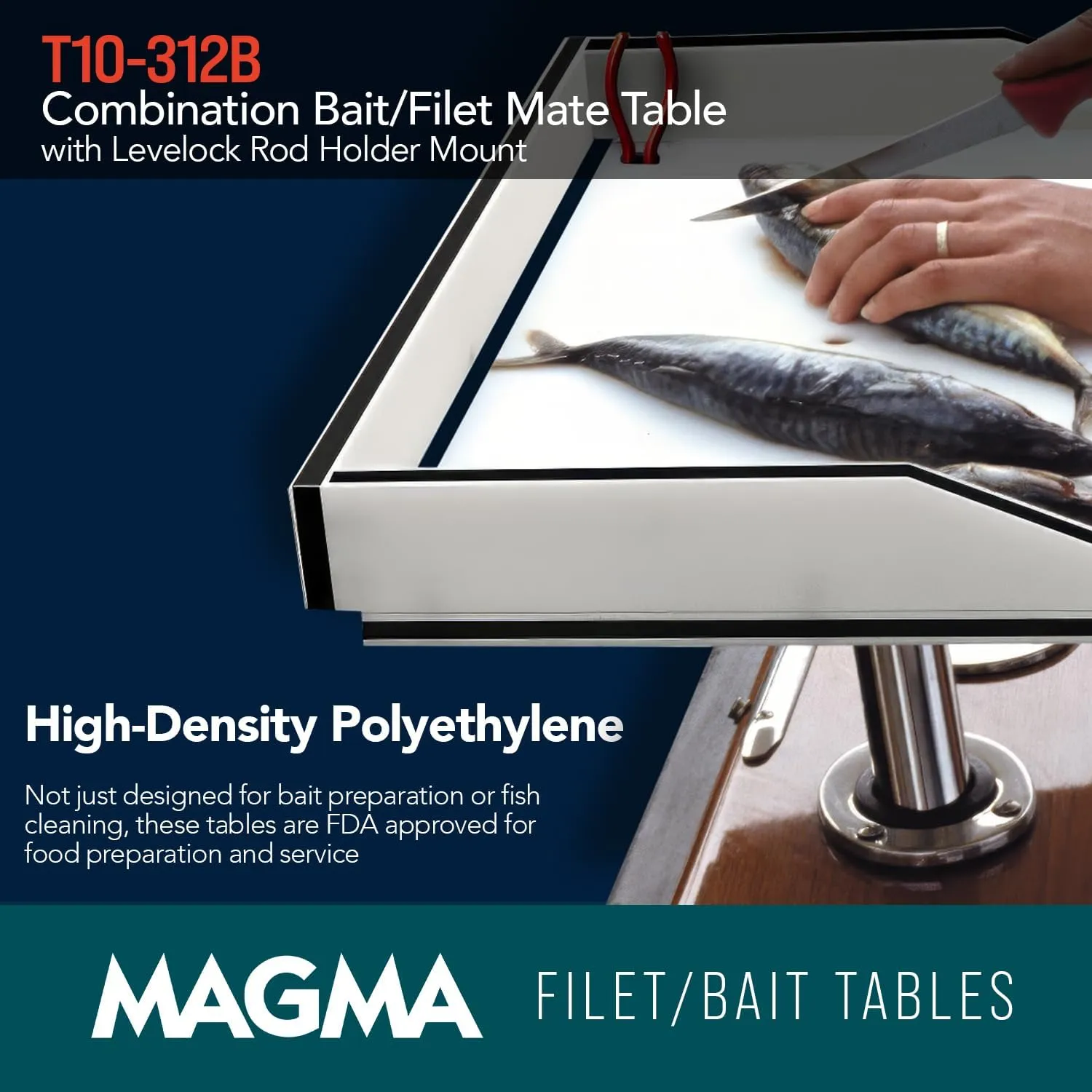 Magma's 21" Inch Fishing Fillet Table - Bait/Fillet Mate with LeveLock Mount, Rod Holder - HDPE, UV-Stabilized - Knife Holster, Plier Storage - USA Made, Corrosion Resistant - Boat Dock Accessories