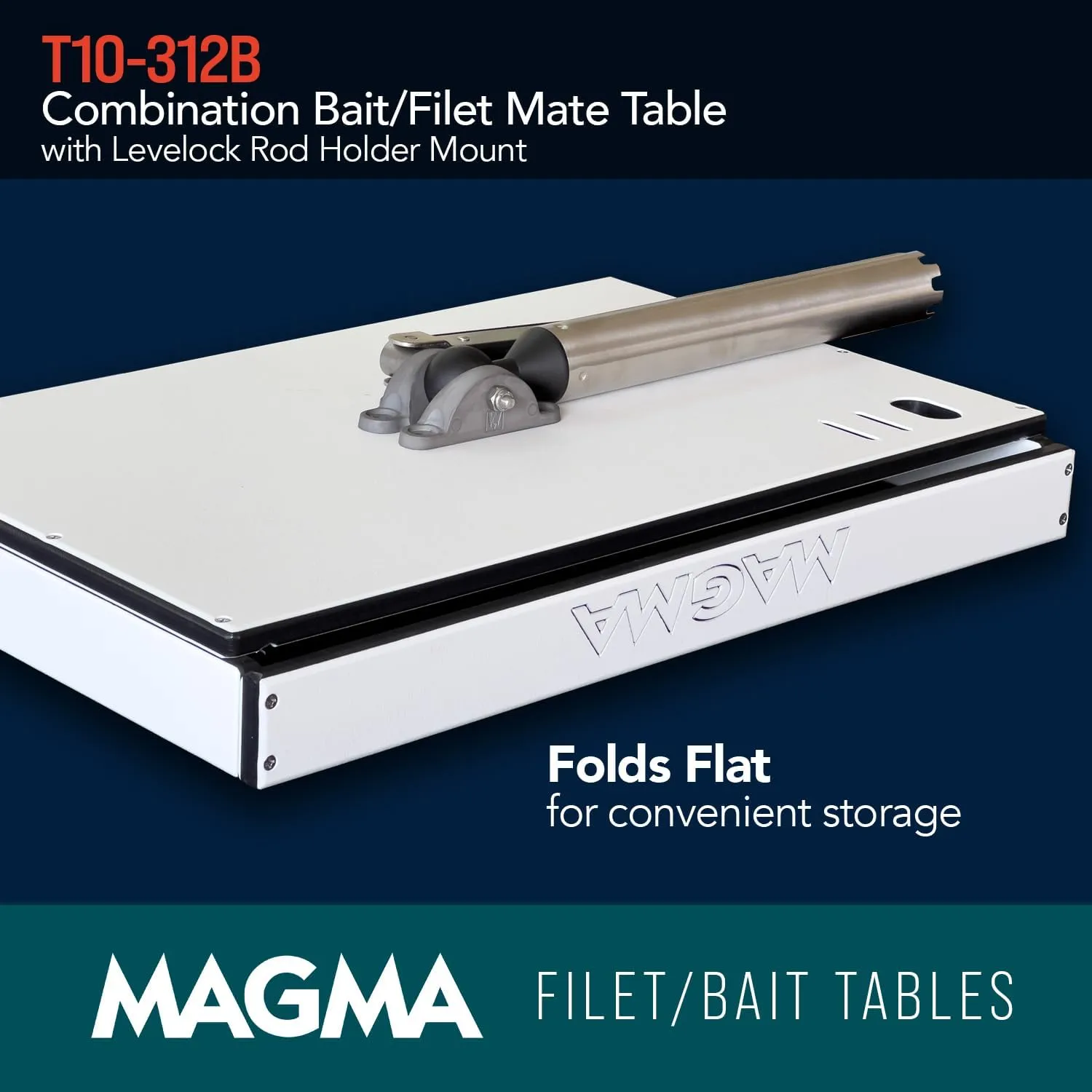 Magma's 21" Inch Fishing Fillet Table - Bait/Fillet Mate with LeveLock Mount, Rod Holder - HDPE, UV-Stabilized - Knife Holster, Plier Storage - USA Made, Corrosion Resistant - Boat Dock Accessories