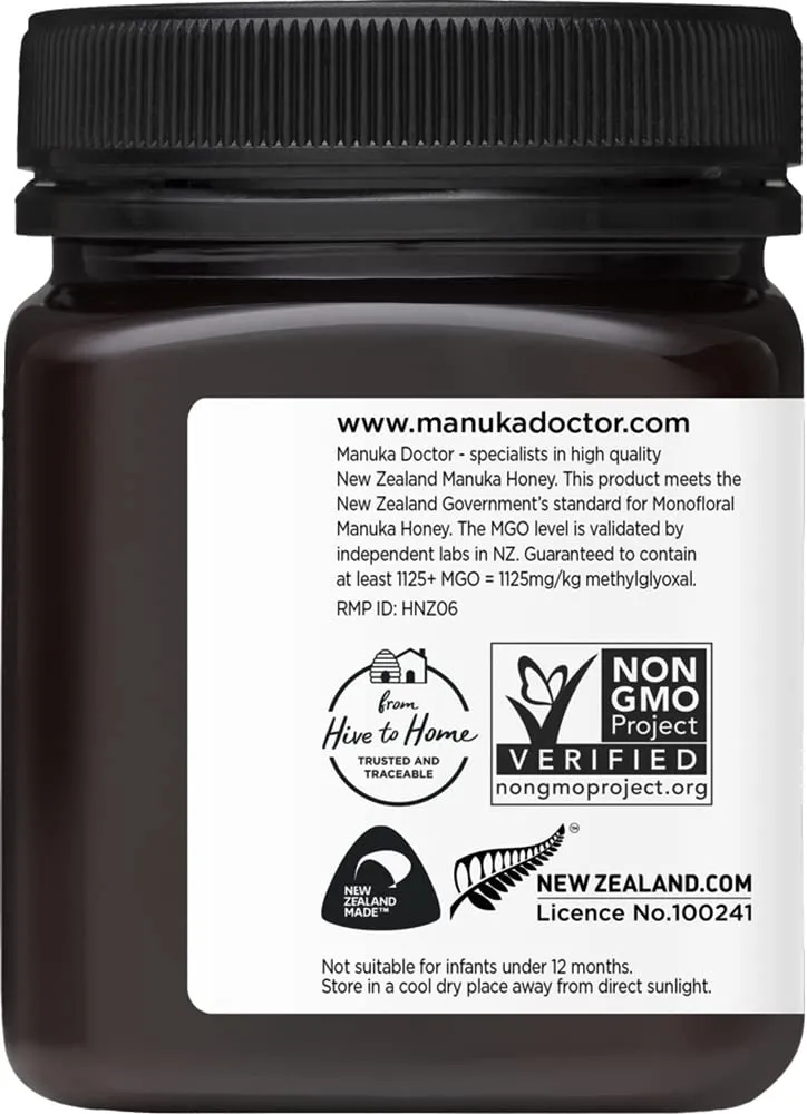 MANUKA DOCTOR - MGO 1125  Manuka Honey Monofloral, 100% Pure New Zealand Honey. Certified. Guaranteed. RAW. Non-GMO (8.75 oz)
