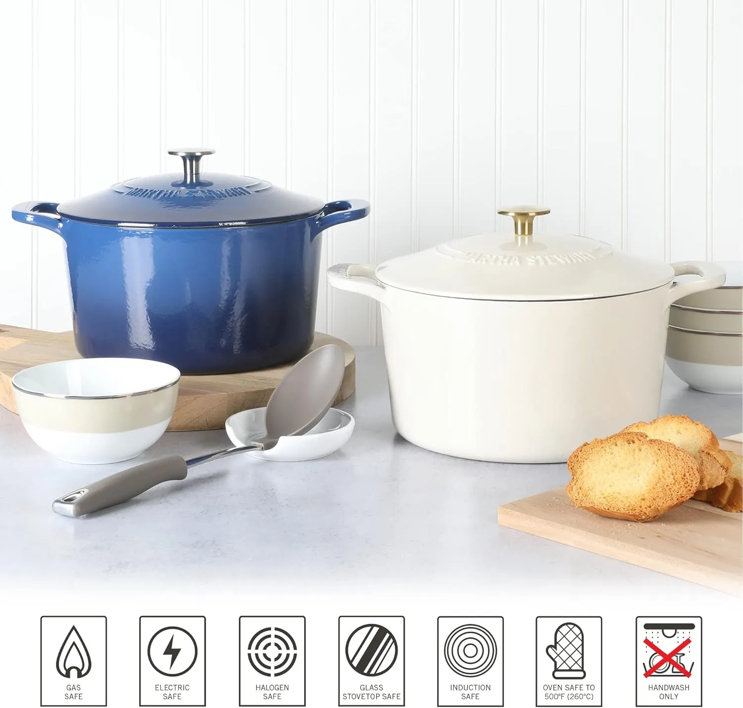 MARTHA STEWART Gatwick 7 QT Enamel Cast Iron Dutch Oven, Classic Blue
