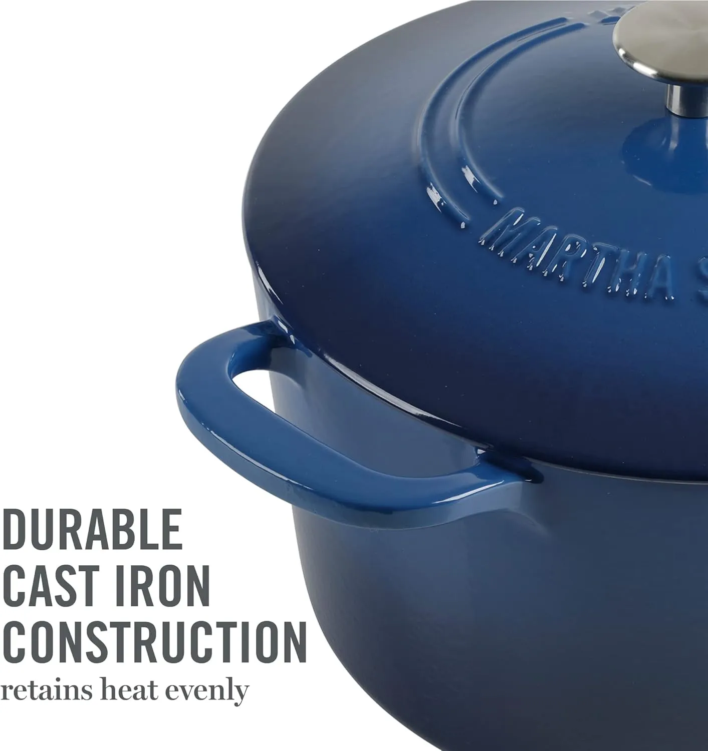 MARTHA STEWART Gatwick 7 QT Enamel Cast Iron Dutch Oven, Classic Blue